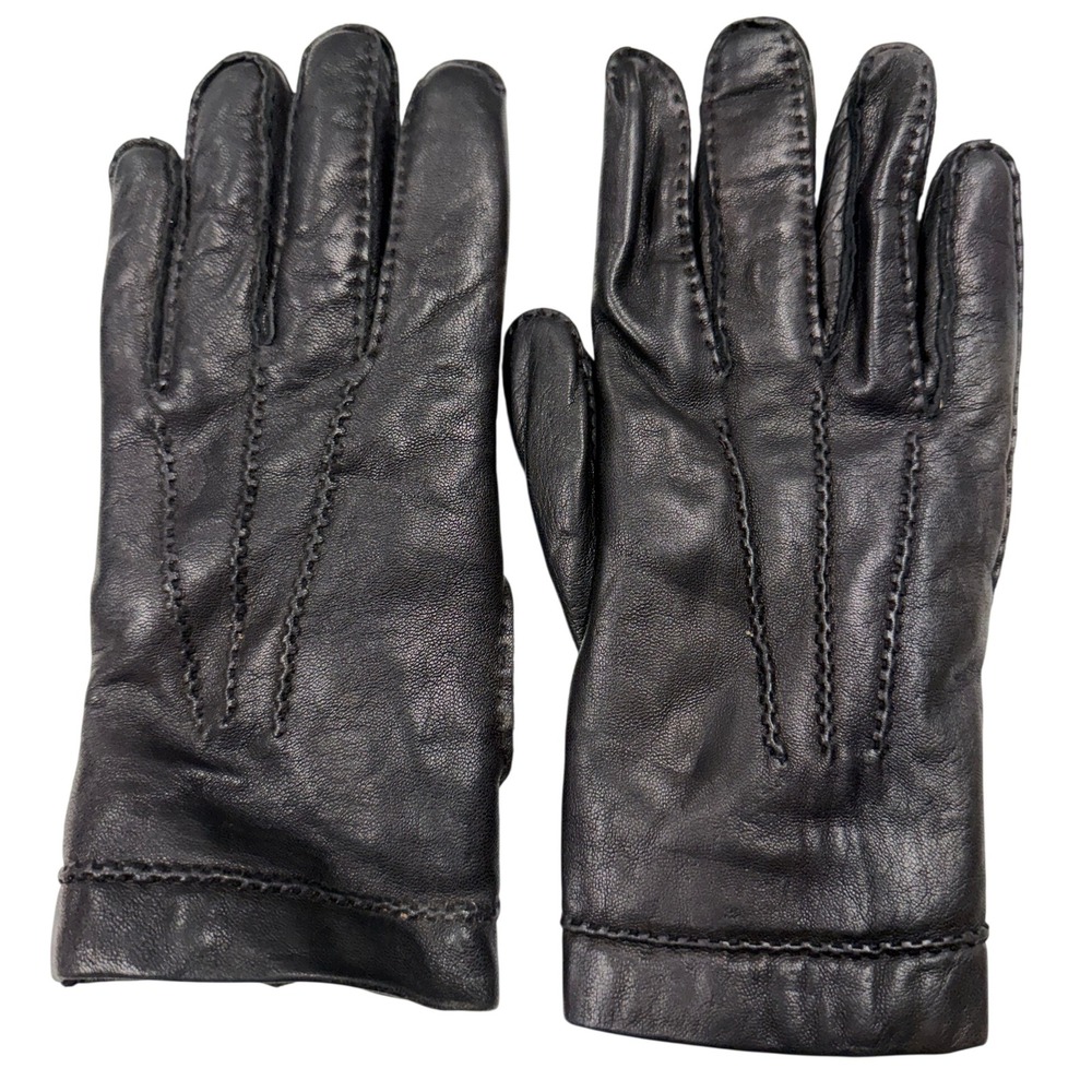 Vintage Made in Italy Black Leather Gloves Rabbit Fur Lined Mens Size Medium